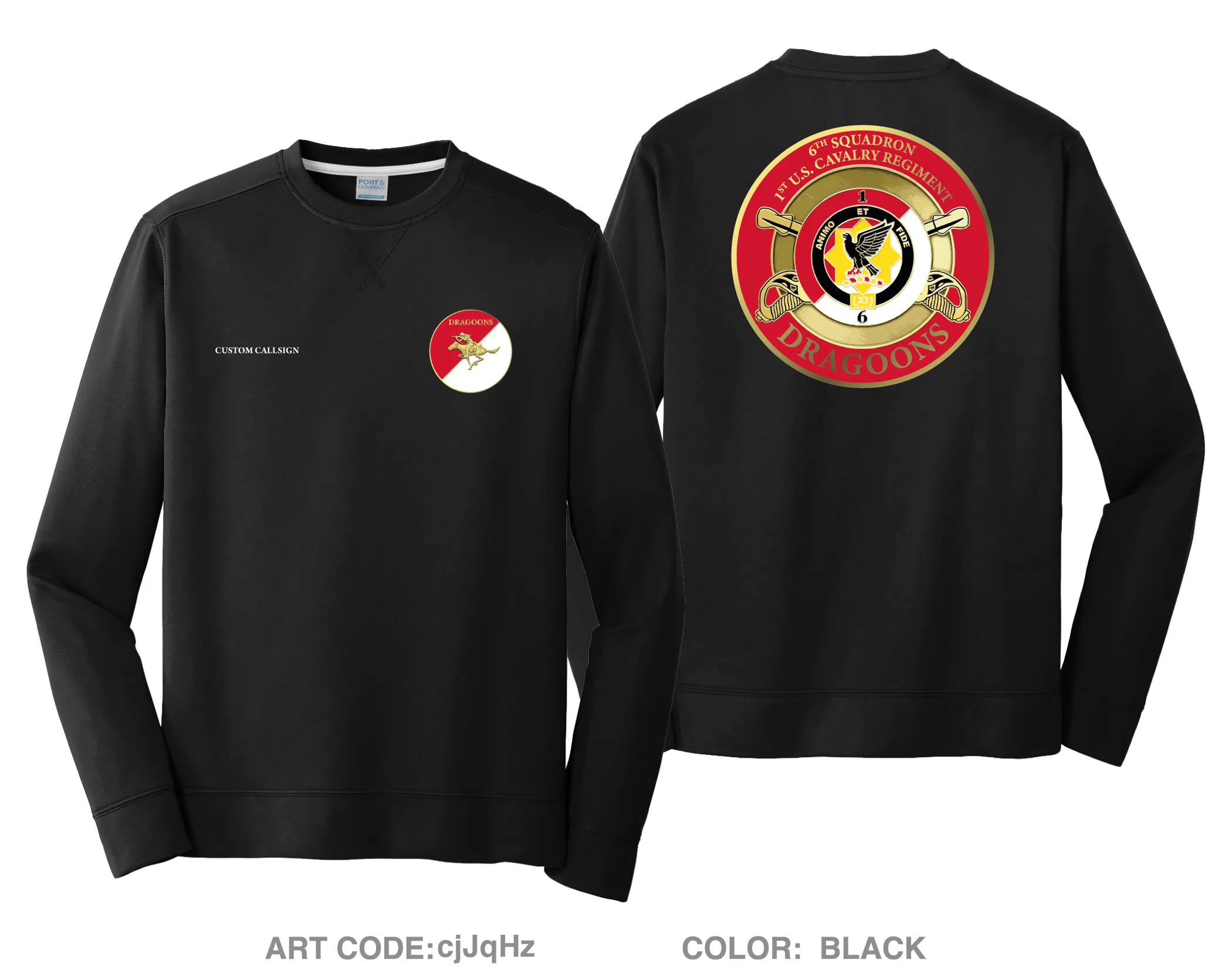 CUSTOM 6th Squadron, 1st Cavalry Regiment Fundraising Collection HI-Tech Performance Crewneck Sweatshirt - cjJqHz