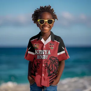 Custom Afro Kenya Rugby Kid Hawaiian Shirt African Lion Head LT18