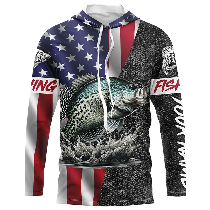 Custom American Flag patriotic Crappie Fishing Jersey, Personalized Crappie fishing Long sleeve shirts NQS4958