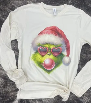 Custom Grinch Bubblegum Long Sleeve Tee - Youth
