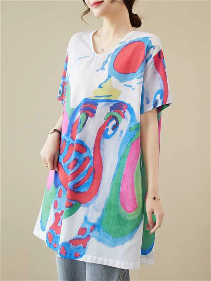 Cute Colorful Cartoon Elephant Summer Oversized Shirt for Women