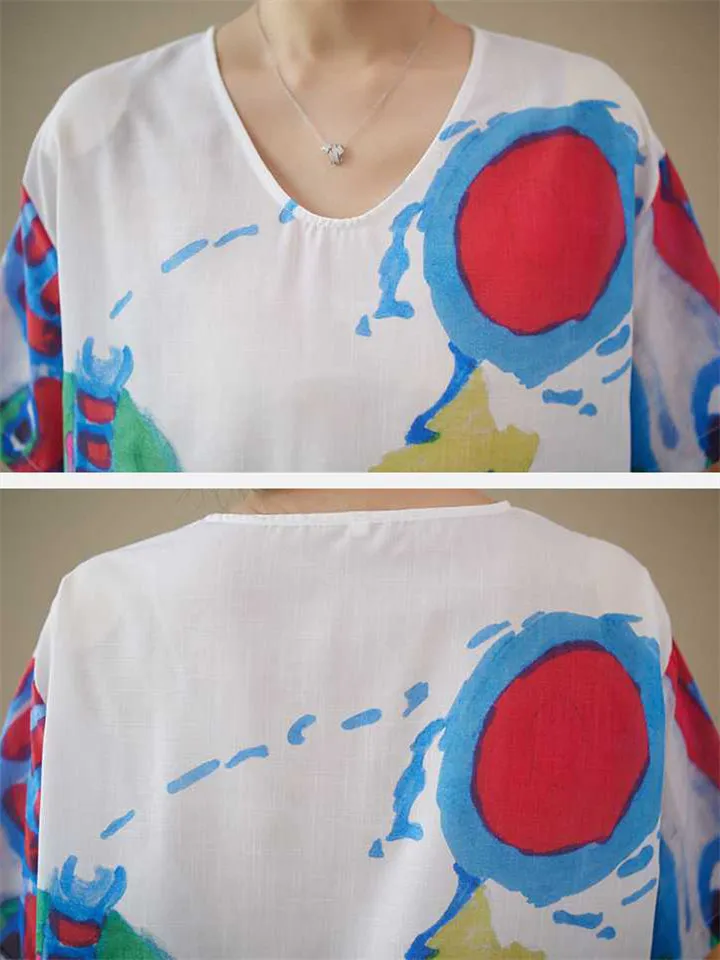 Cute Colorful Cartoon Elephant Summer Oversized Shirt for Women