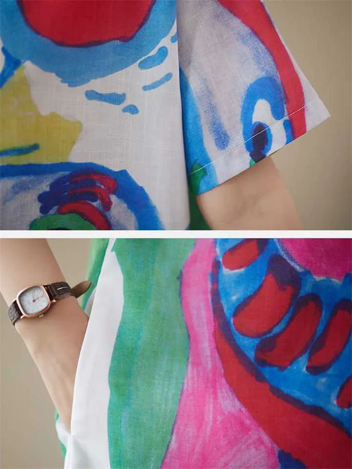 Cute Colorful Cartoon Elephant Summer Oversized Shirt for Women