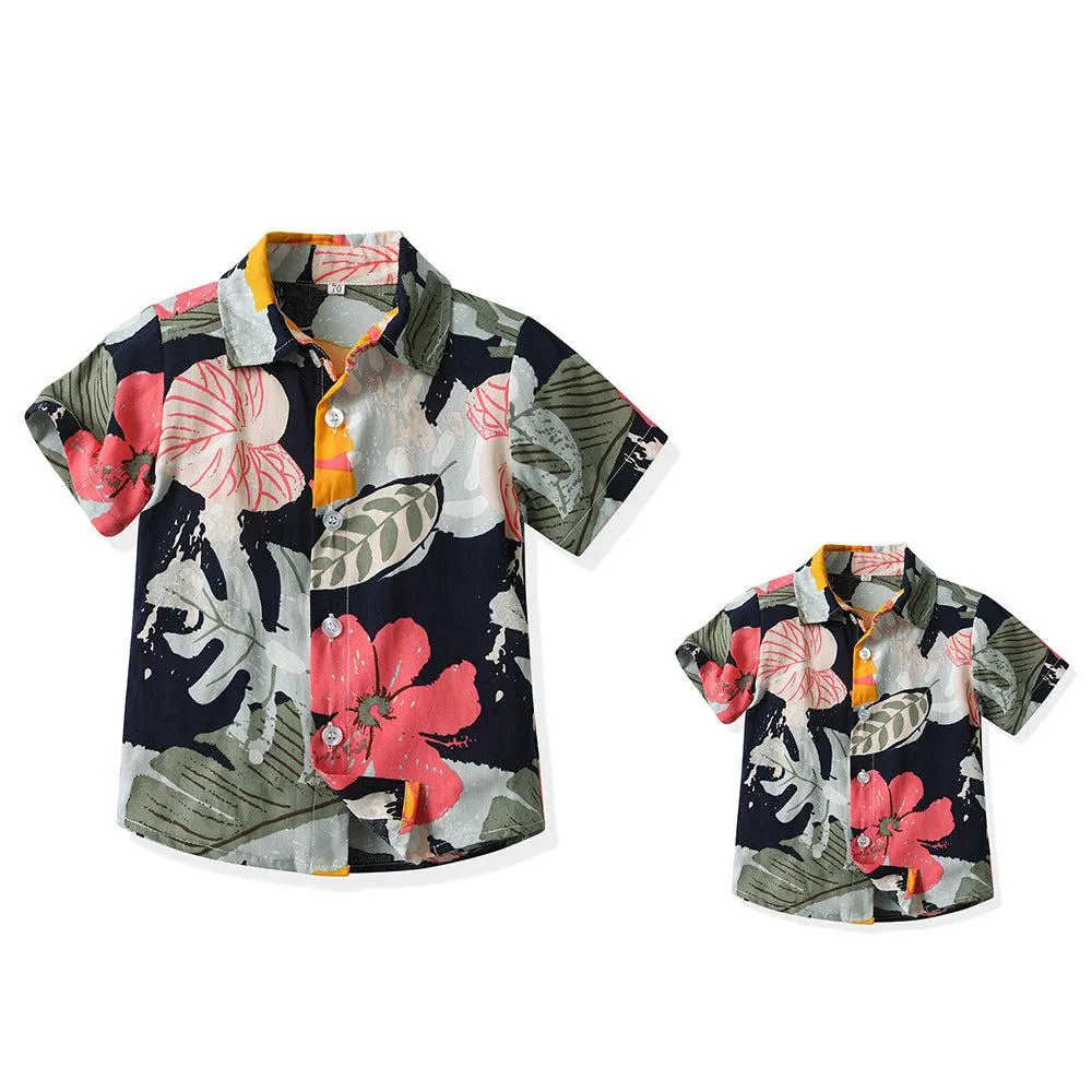 Dad and Son Matching Hawaiian Floral Shirts: Perfect for Father-Son Bonding