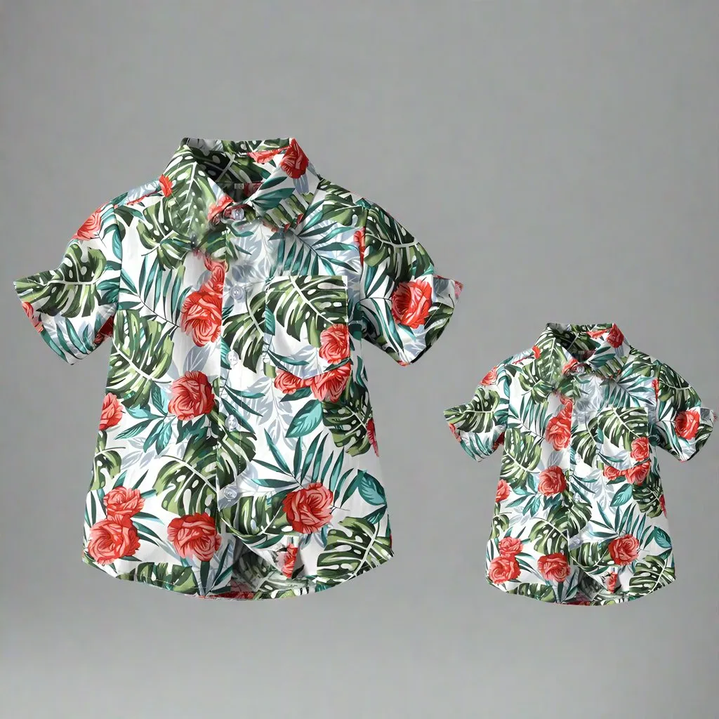Dad and Son Matching Hawaiian Floral Shirts: Perfect for Father-Son Bonding
