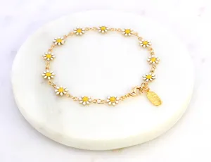 Daisy Enamel Chain Link Bracelet in Gold Plate
