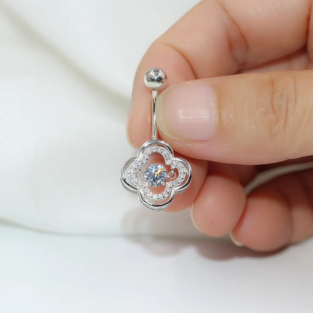 Dancing Diamond Quatrefoil Lucky Clover Belly Button
