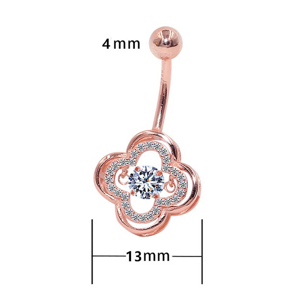 Dancing Diamond Quatrefoil Lucky Clover Belly Button