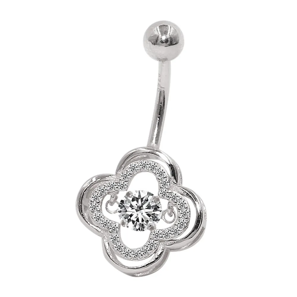 Dancing Diamond Quatrefoil Lucky Clover Belly Button