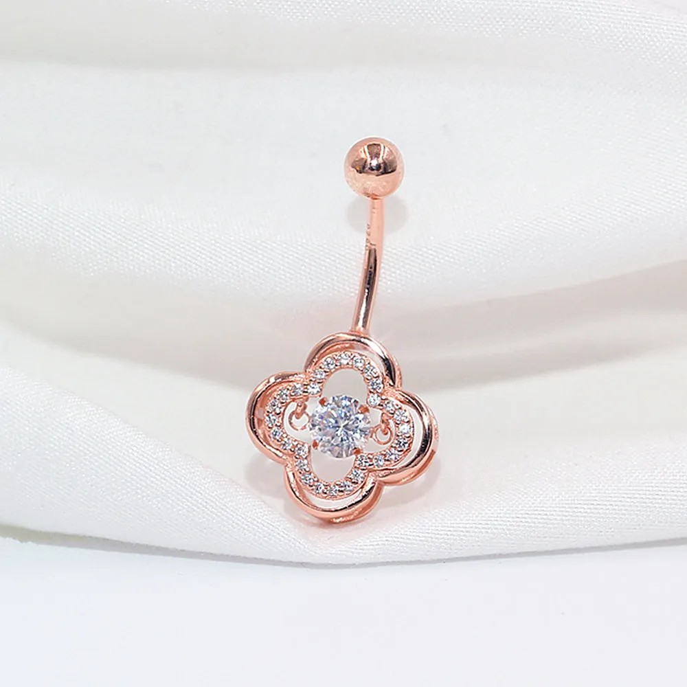 Dancing Diamond Quatrefoil Lucky Clover Belly Button