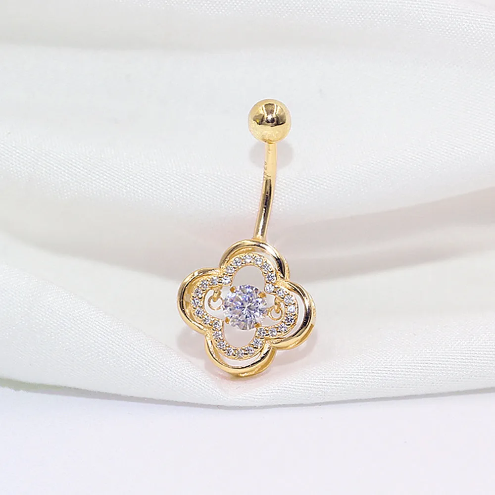 Dancing Diamond Quatrefoil Lucky Clover Belly Button