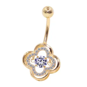 Dancing Diamond Quatrefoil Lucky Clover Belly Button