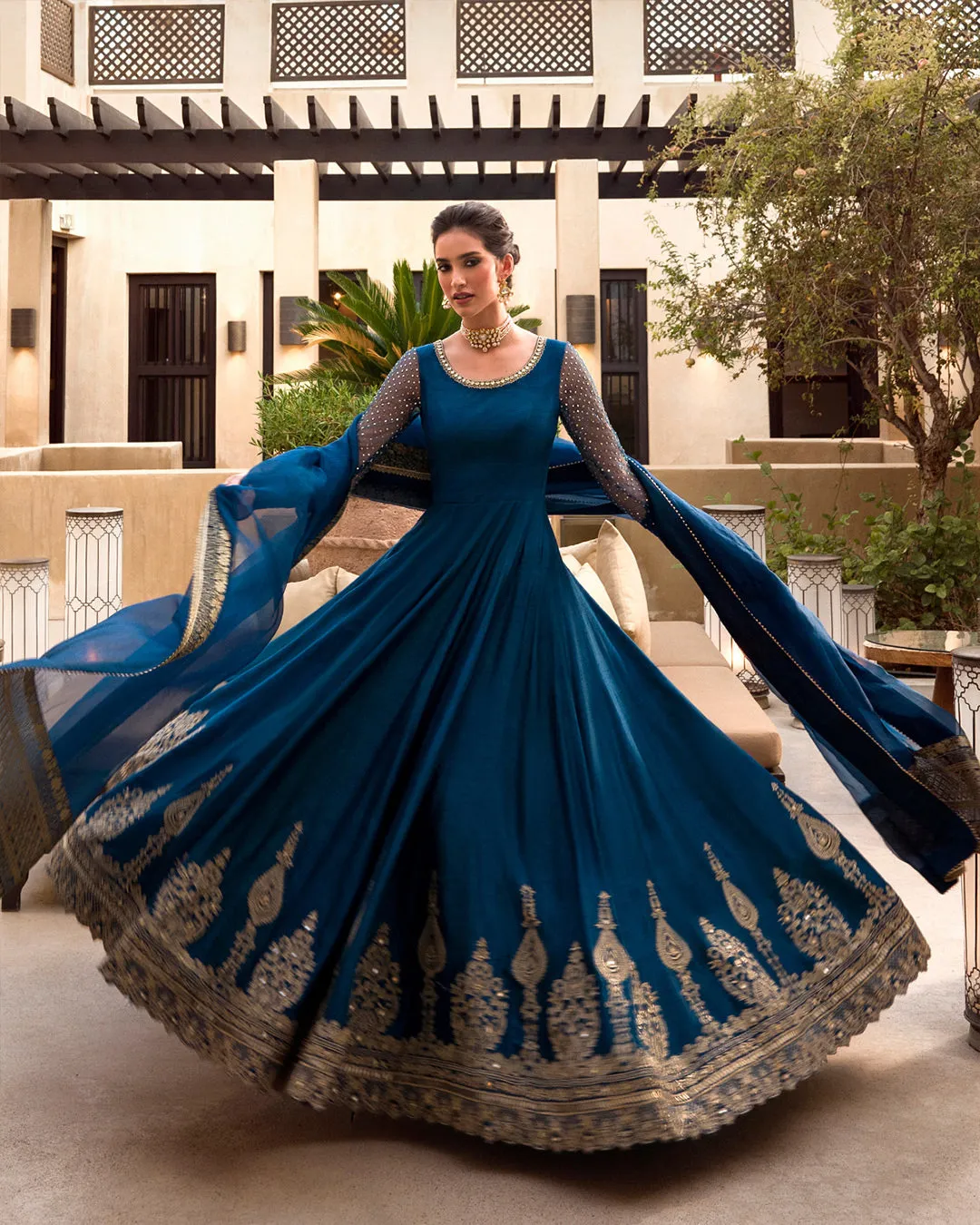Dark Blue Raw Silk Pishwas for Pakistani Wedding Dresses
