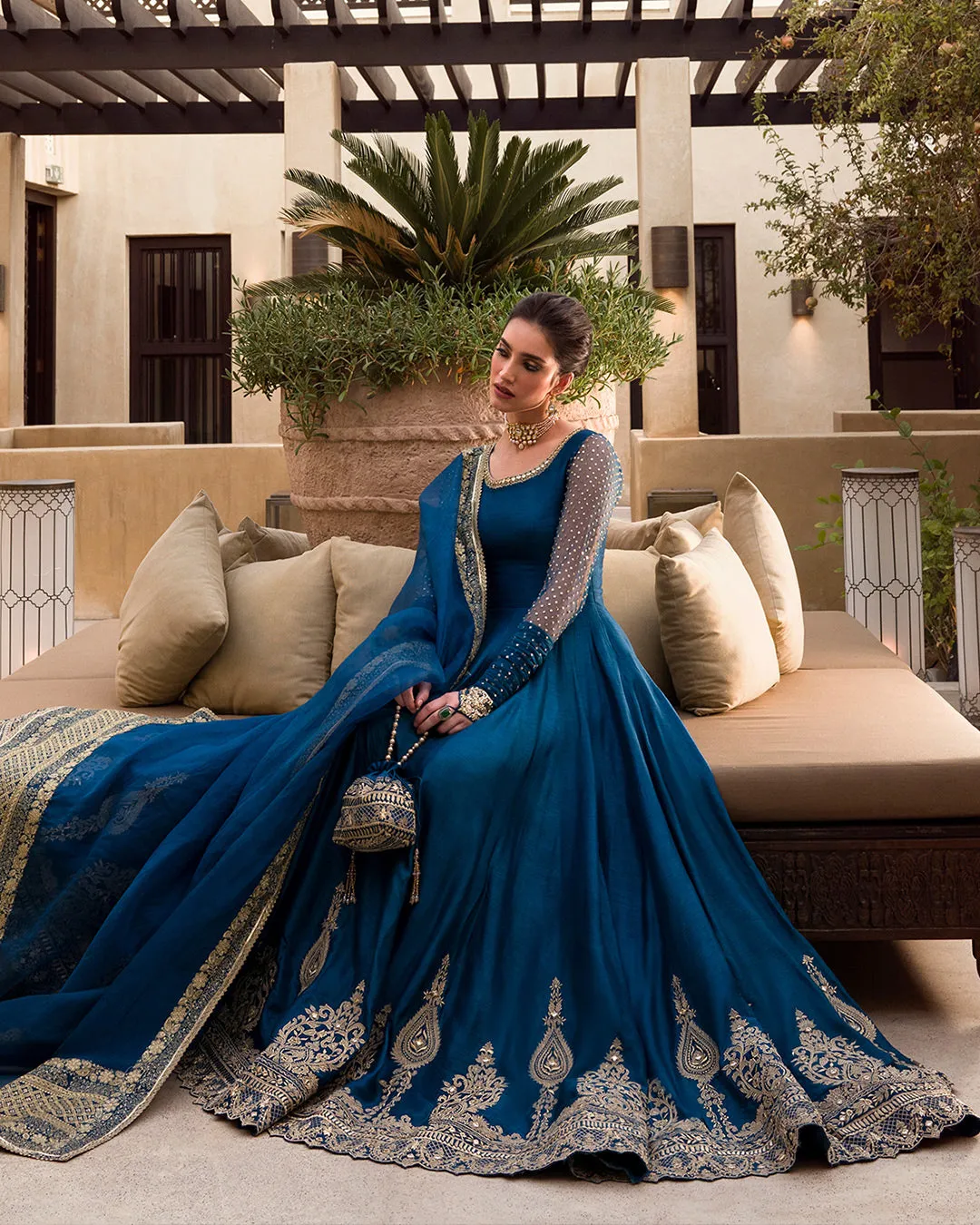 Dark Blue Raw Silk Pishwas for Pakistani Wedding Dresses