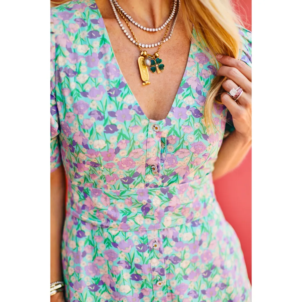 Deep V Day Gown - MIDI - Lilac Daisy