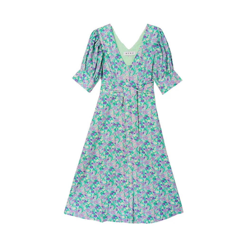 Deep V Day Gown - MIDI - Lilac Daisy
