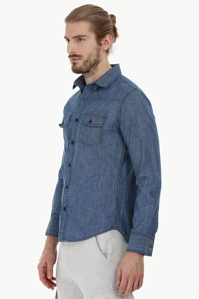 Denim Shirt with Bold Stitch