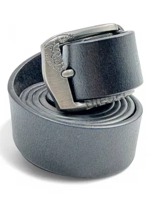 Diesel-Inspired Black Leather Belt for Men – Bold Design with Engraved Buckle