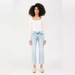 DL1961 Patti Straight Jeans High Rise Ankle Lt Seaglass Distressed Blue NWT 18W