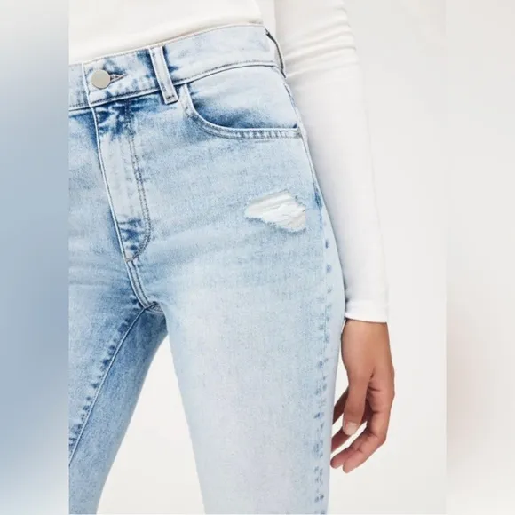 DL1961 Patti Straight Jeans High Rise Ankle Lt Seaglass Distressed Blue NWT 18W