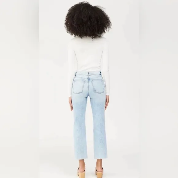 DL1961 Patti Straight Jeans High Rise Ankle Lt Seaglass Distressed Blue NWT 18W