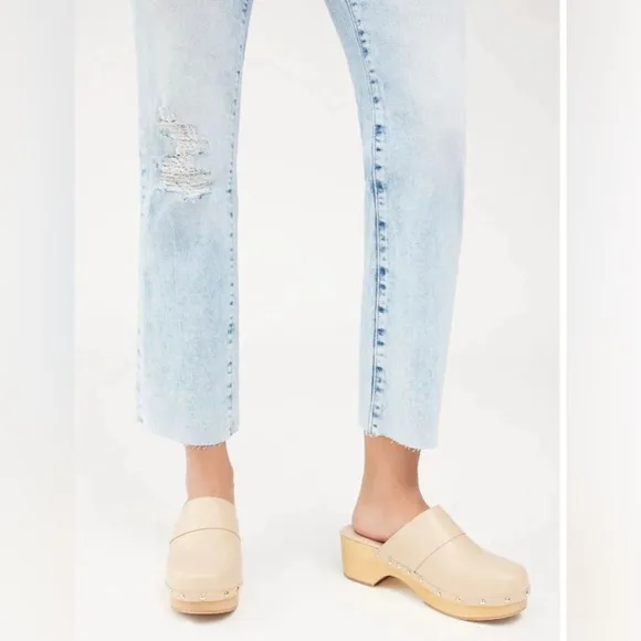 DL1961 Patti Straight Jeans High Rise Ankle Lt Seaglass Distressed Blue NWT 18W