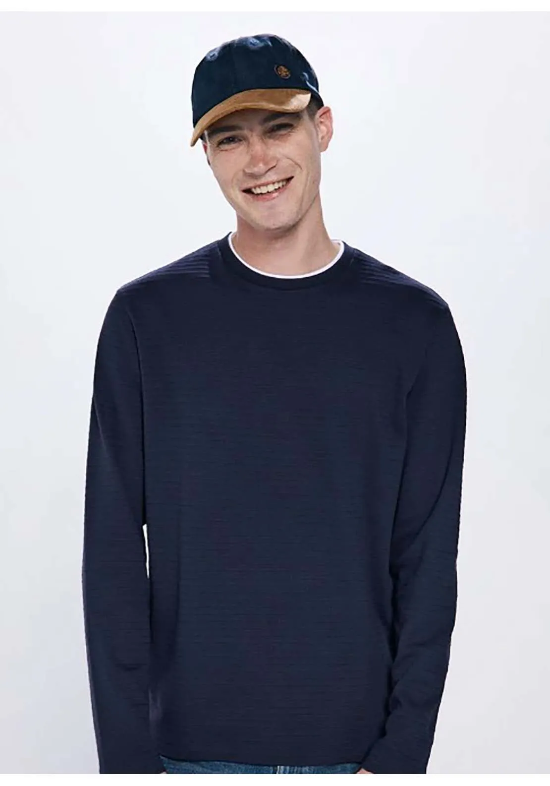 Double Structured Long Sleeve -Shirt - Blue
