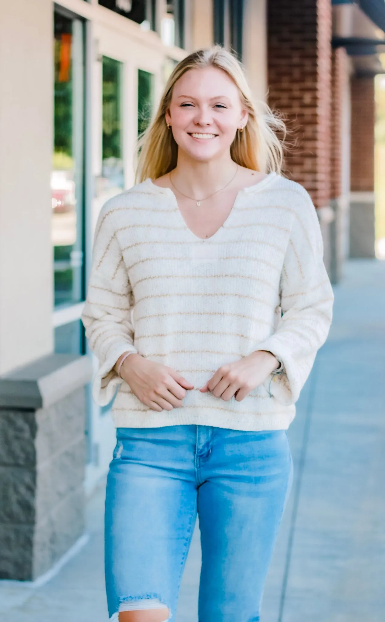 Downtown Cream Striped Sweater
