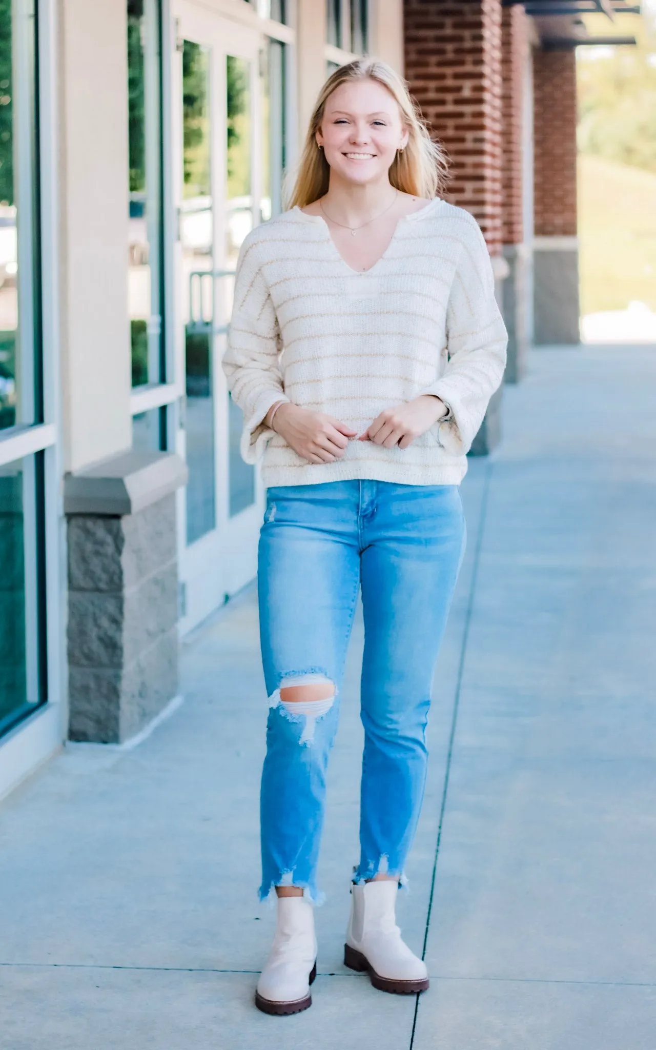 Downtown Cream Striped Sweater