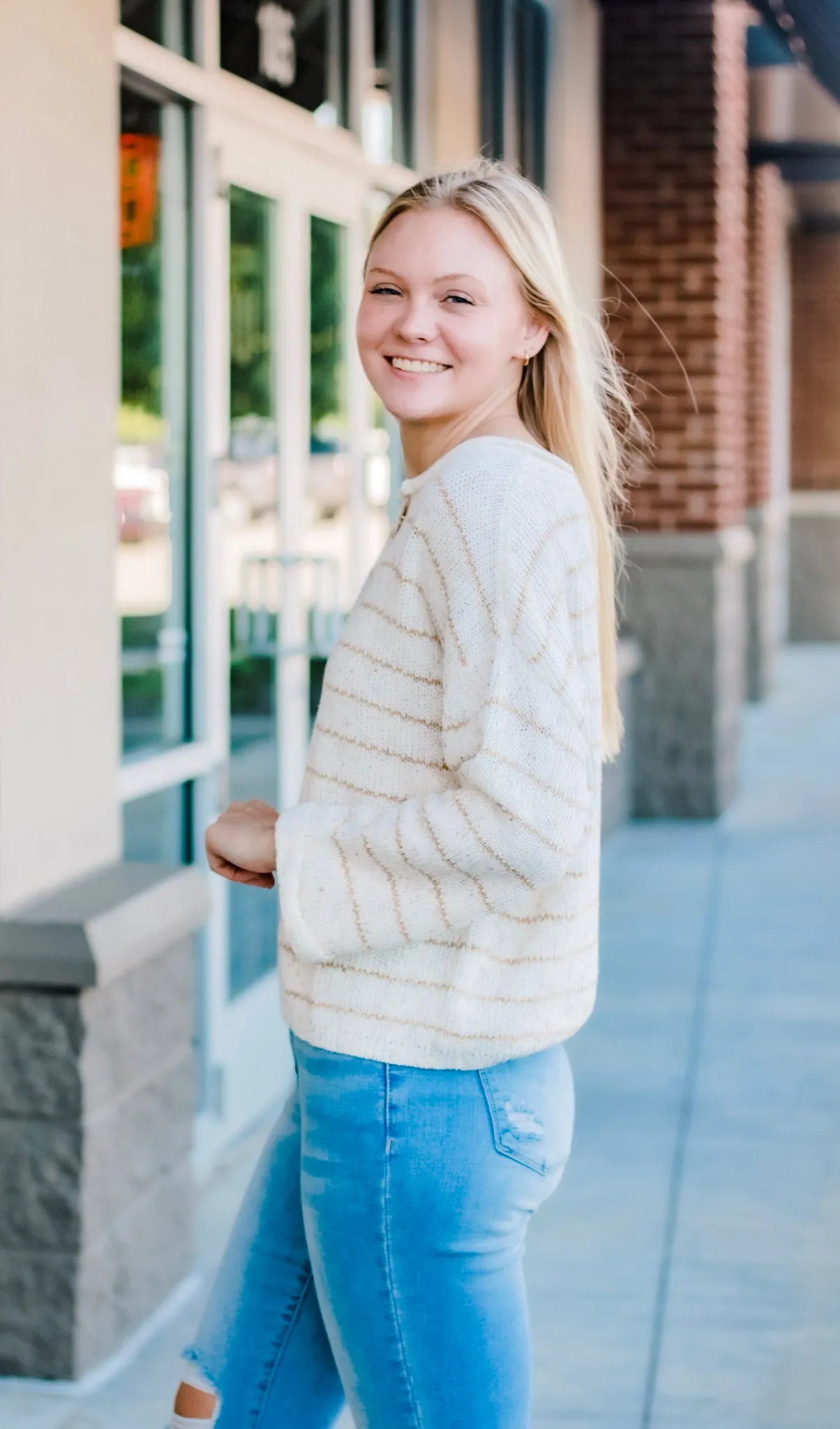 Downtown Cream Striped Sweater