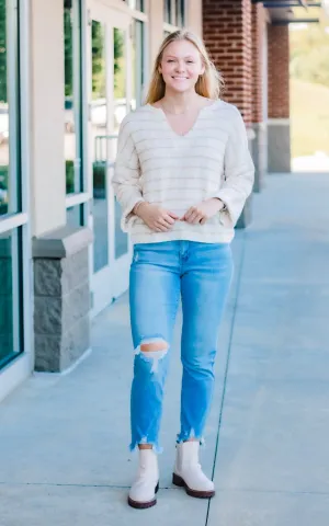 Downtown Cream Striped Sweater