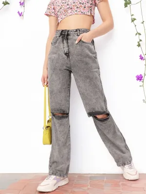 DressBerry Women Grunge Vibe Ripped Straight Jeans