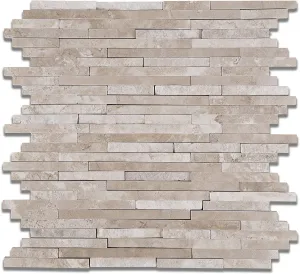 Durango Cream (Paredon) Travertine Polished & Split-faced Random-Strip Mosaic Tile - Lot of 50 Sheets