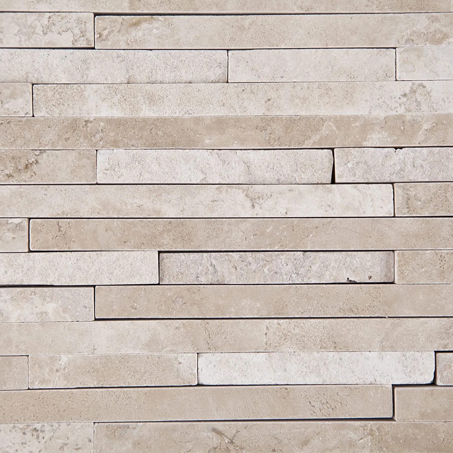 Durango Cream (Paredon) Travertine Polished & Split-faced Random-Strip Mosaic Tile - Lot of 50 Sheets