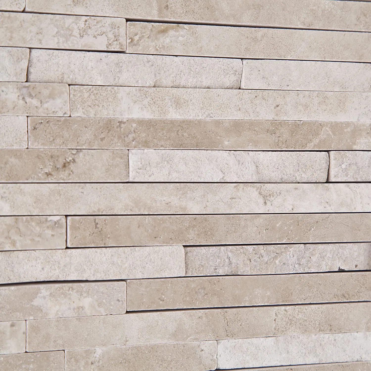 Durango Cream (Paredon) Travertine Polished & Split-faced Random-Strip Mosaic Tile - Lot of 50 Sheets