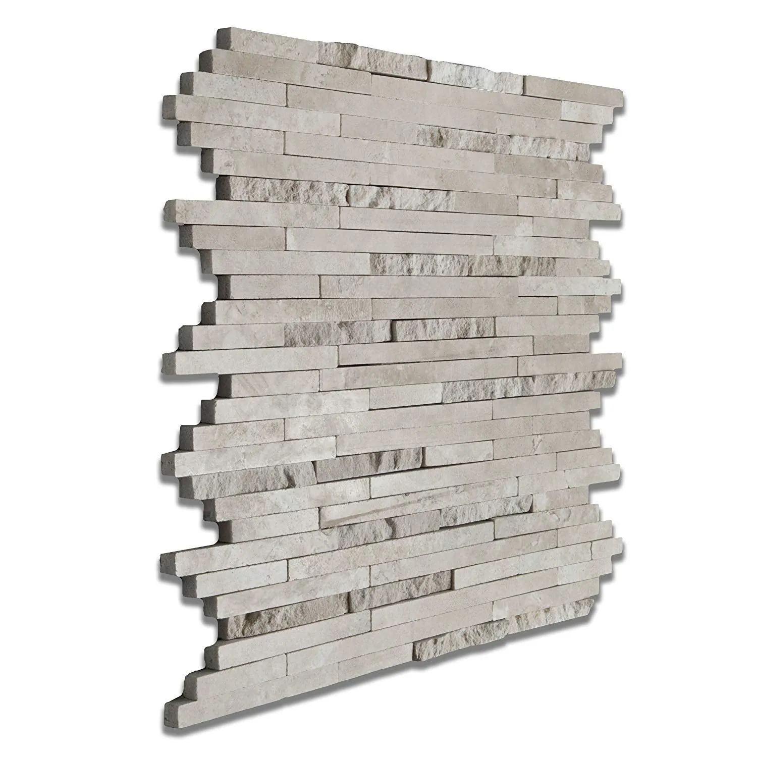 Durango Cream (Paredon) Travertine Polished & Split-faced Random-Strip Mosaic Tile - Lot of 50 Sheets
