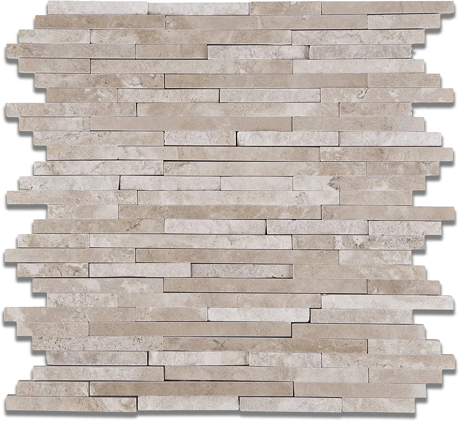 Durango Cream (Paredon) Travertine Polished & Split-faced Random-Strip Mosaic Tile - Lot of 50 Sheets