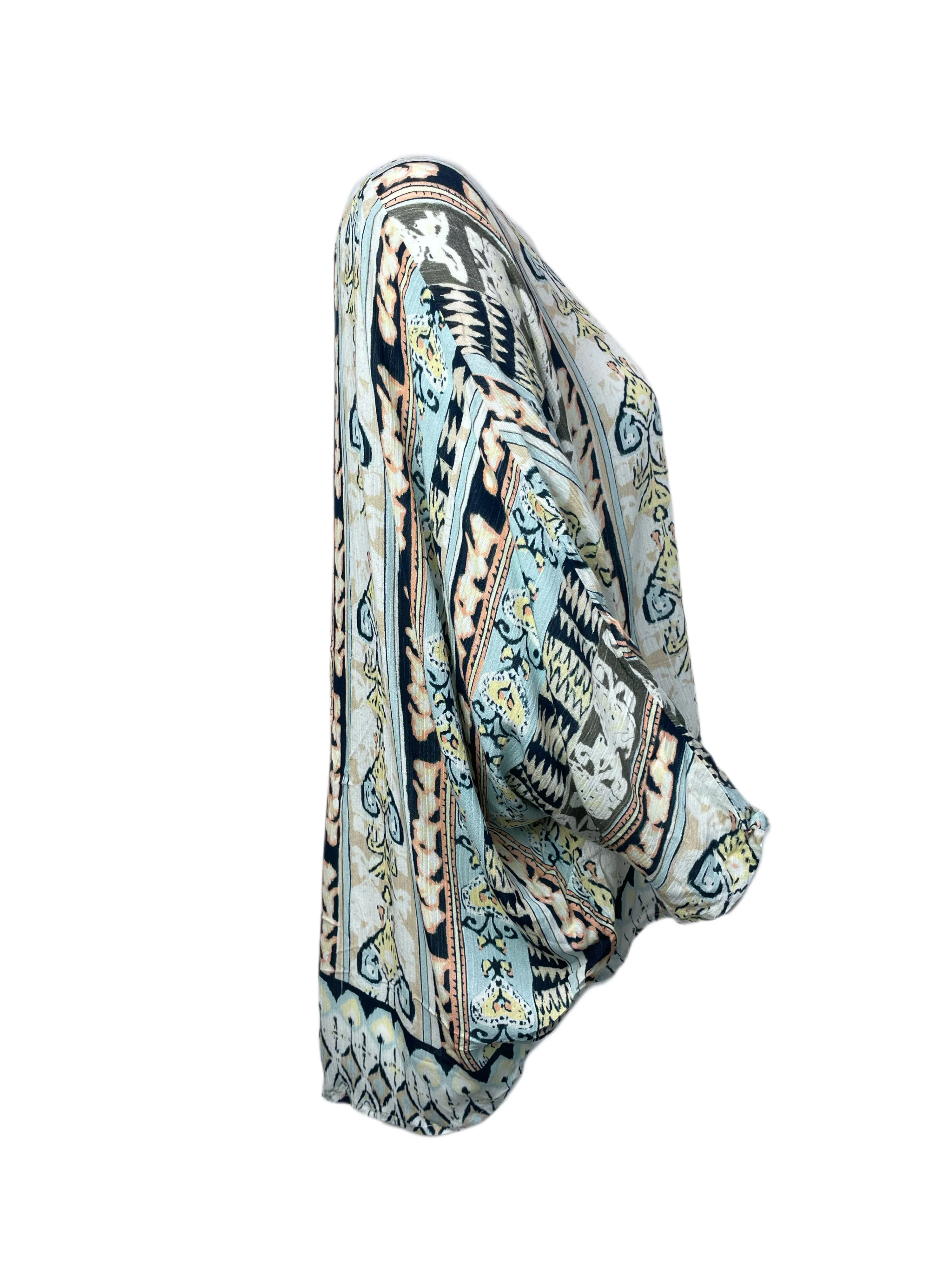 ECRU Women's White Multicolor Ikat Blouse #3121 S NWT