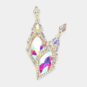 Edgy AB Crystal Abstract Dangle Pageant Earrings on Gold | Prom Jewelry | 554387