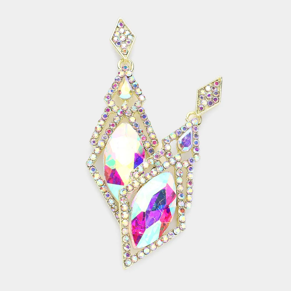 Edgy AB Crystal Abstract Dangle Pageant Earrings on Gold | Prom Jewelry | 554387