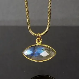 Edgy Petal - Necklace - Marquis Pendent on Snake Chain (Labradorite) #L-90