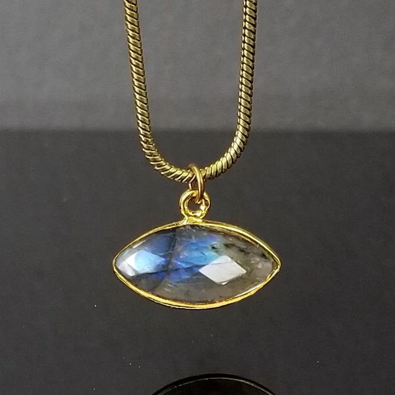 Edgy Petal - Necklace - Marquis Pendent on Snake Chain (Labradorite) #L-90