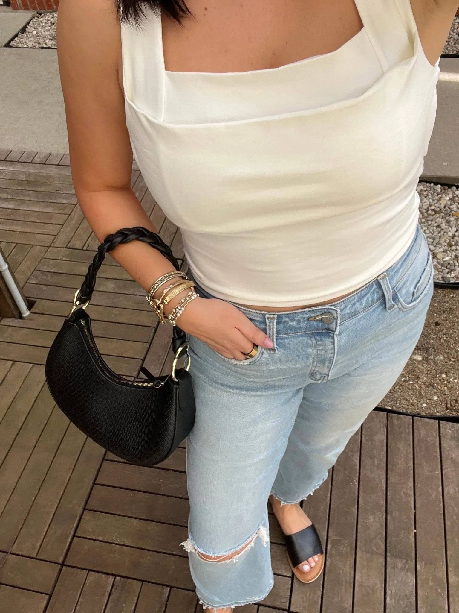 Elegant Double Layer Square Neck Tank Top - Ivory