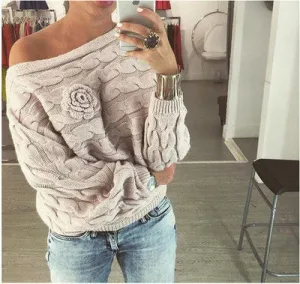 Elina women fashion Flowers Twisted dames kleding jerseis knitted sweter pull femme jumper long pullover sweaters