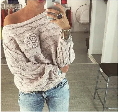 Elina women fashion Flowers Twisted dames kleding jerseis knitted sweter pull femme jumper long pullover sweaters