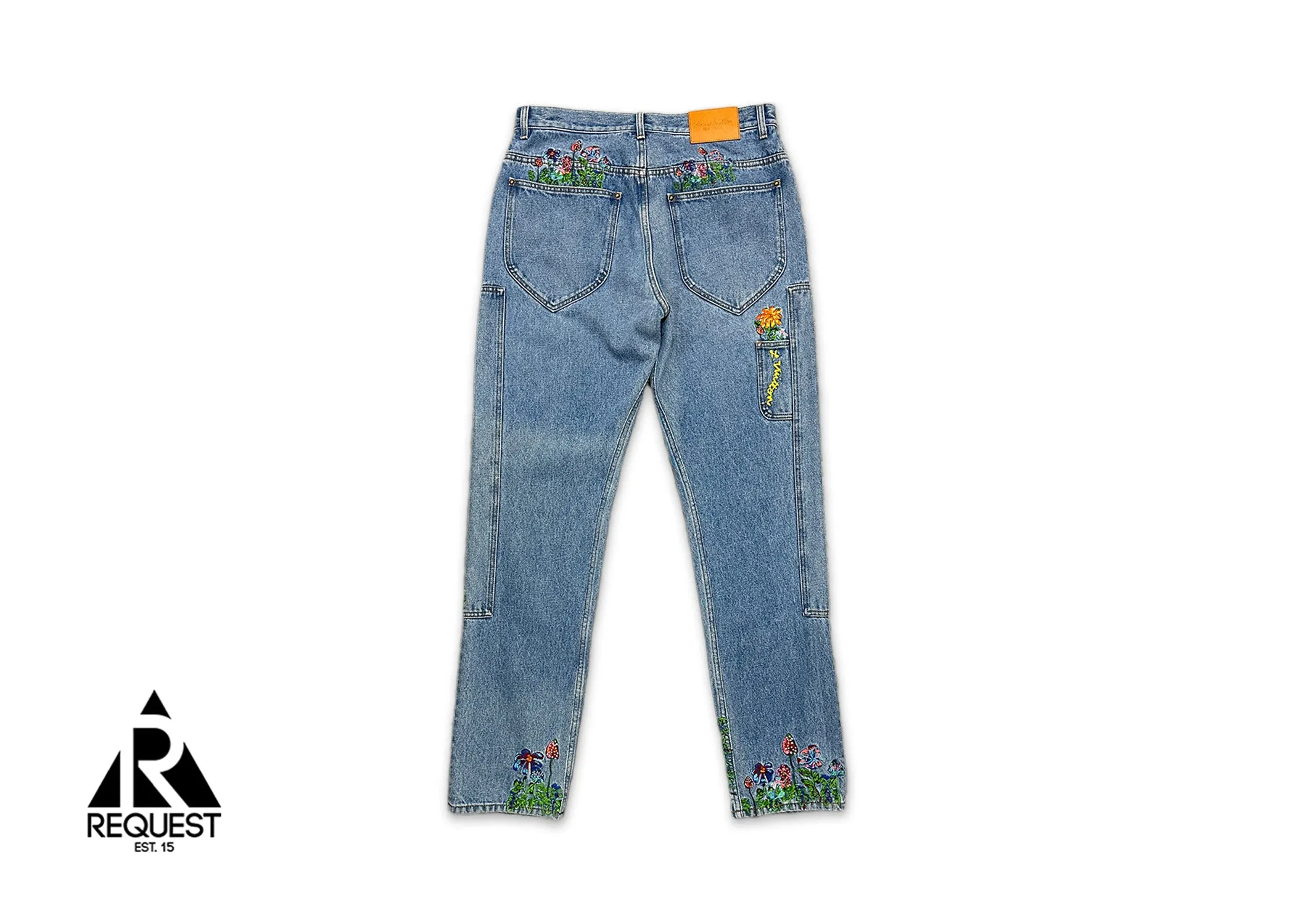 Embroidered Flower Carpenter Pants "Light Wash"