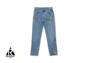 Embroidered Flower Carpenter Pants "Light Wash"