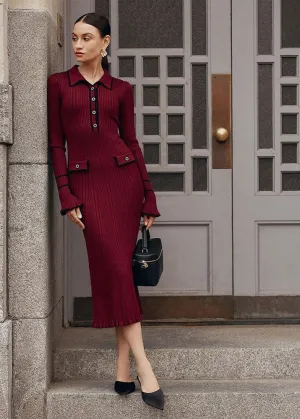 Emilia - Ribbed Knit Polo Midi Dress