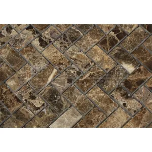 Emperador Dark Spanish Marble 1 X 2 Herringbone Mosaic Tile, Polished