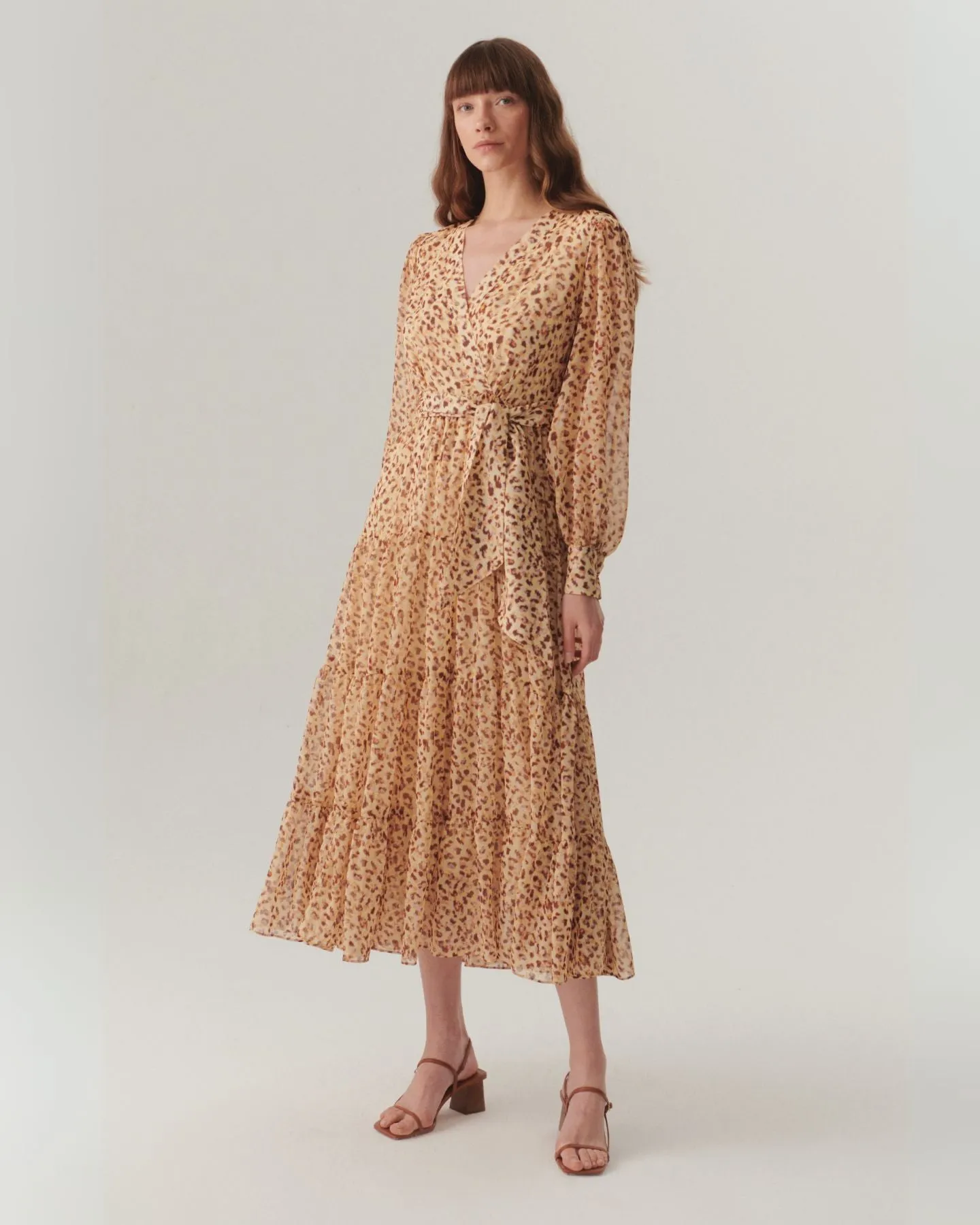 Exquise Londyn Chiffon Animal Print Belted Midi Dress